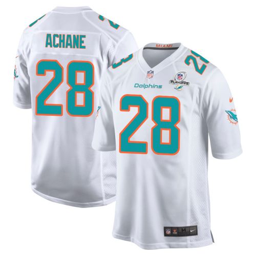 De'Von Achane 28 Miami Dolphins 2023 Playoffs Patch Game Men Jersey - White