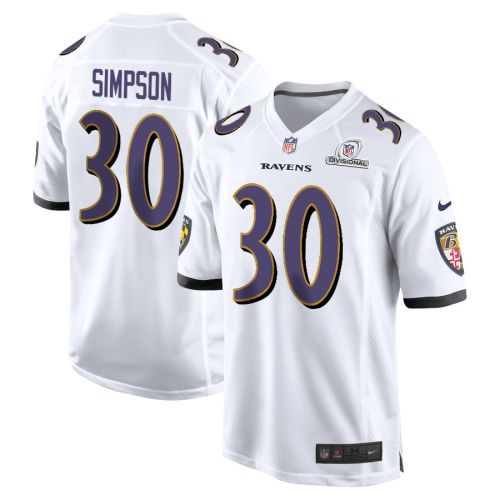 Trenton Simpson 30 Baltimore Ravens 2024 Divisional Patch Game Men Jersey - White