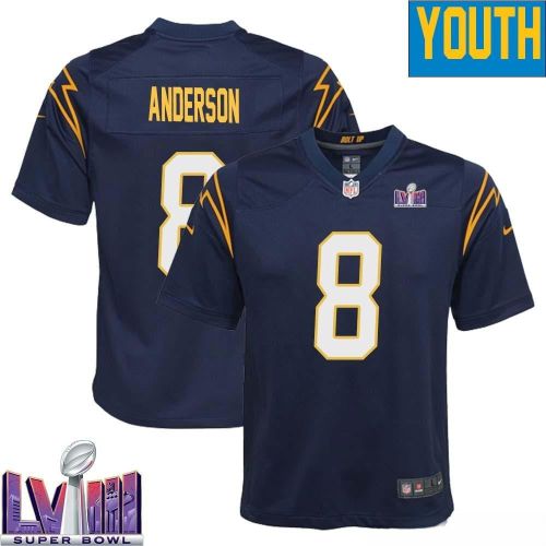 Gary Anderson 8 Los Angeles Chargers Super Bowl LVIII YOUTH Alternate Game Jersey - Navy