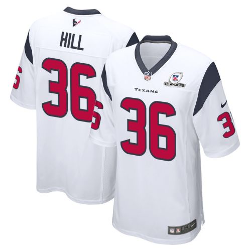 Brandon Hill 36 Houston Texans 2023 Playoffs Patch Game Men Jersey - White