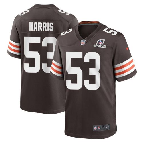 Nick Harris 53 Cleveland Browns 2023 Playoffs Patch Game Men Jersey - Brown