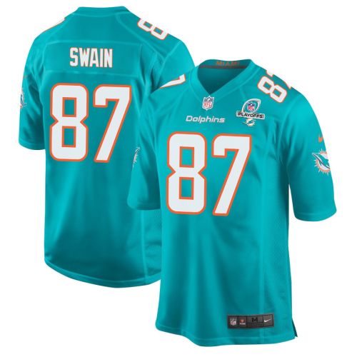 Freddie Swain 87 Miami Dolphins 2023 Playoffs Patch Game Men Jersey - Aqua