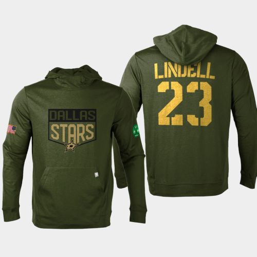 Dallas Stars 23 Esa Lindell Military Olive Equipment Pullover Hoodie Olive