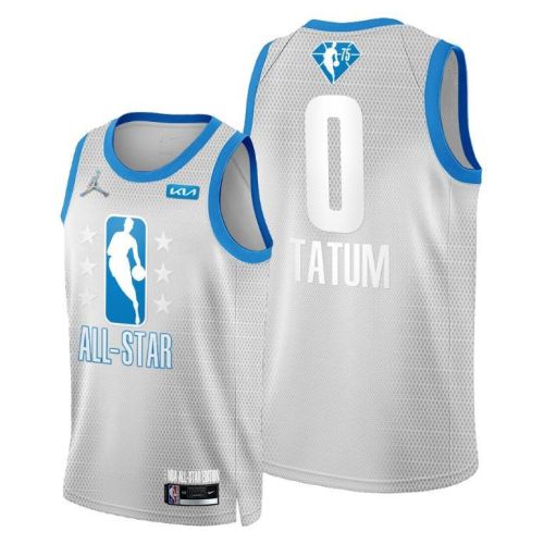 2022 Cleveland All-Star Celtics 0 Jayson Tatum Grey Blue Jersey 75th Patch - Men Jersey