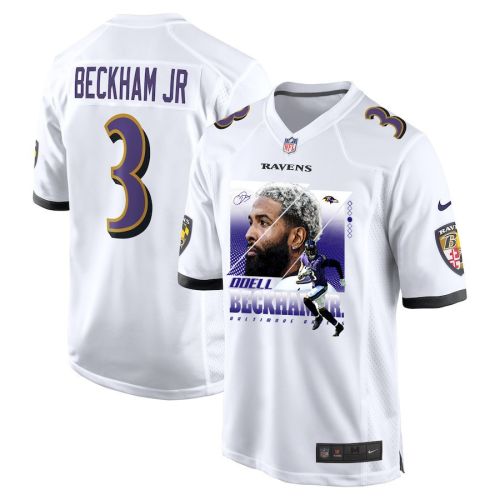 Odell Beckham Jr. 3 Baltimore Ravens Signed Glass Game Men Jersey - White