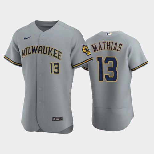 Milwaukee Brewers 13 Mark Mathias Road Team Gray Jersey Jersey