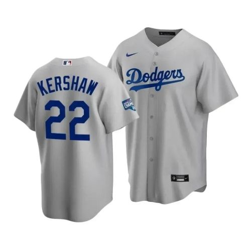 Men's Los Angeles Dodgers Clayton Kershaw 22 2020 World Series Champions Gray Alternate Jersey