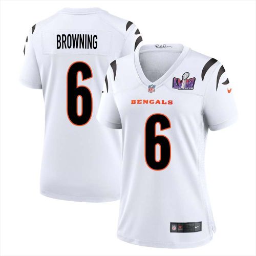 Jake Browning 6 Cincinnati Bengals Super Bowl LVIII Women Away Limited Jersey - White