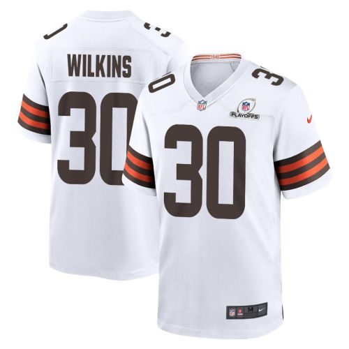 Jordan Wilkins 30 Cleveland Browns 2023 Playoffs Patch Game Men Jersey - White