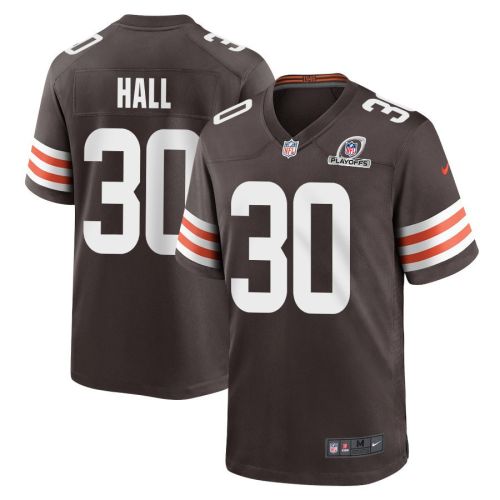 Hassan Hall 30 Cleveland Browns 2023 Playoffs Patch Game Men Jersey - Brown