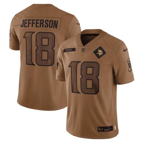 Justin Jefferson 18 Minnesota Vikings 2023 Salute To Service Limited Jersey - Brown