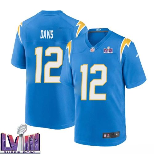 Derius Davis 12 Los Angeles Chargers Super Bowl LVIII Men Home Game Jersey - Powder Blue