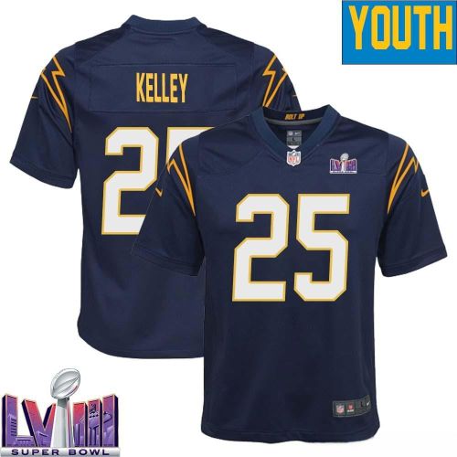 Joshua Kelley 25 Los Angeles Chargers Super Bowl LVIII YOUTH Alternate Game Jersey - Navy