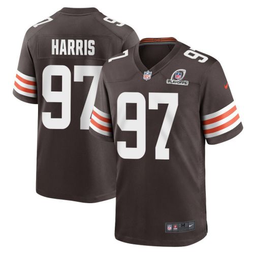 Shelby Harris 97 Cleveland Browns 2023 Playoffs Patch Game Men Jersey - Brown