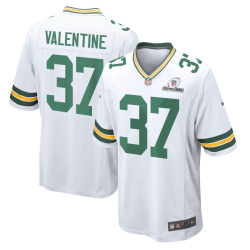 Carrington Valentine 37 Green Bay Packers 2024 Divisional Patch Game Men Jersey - White