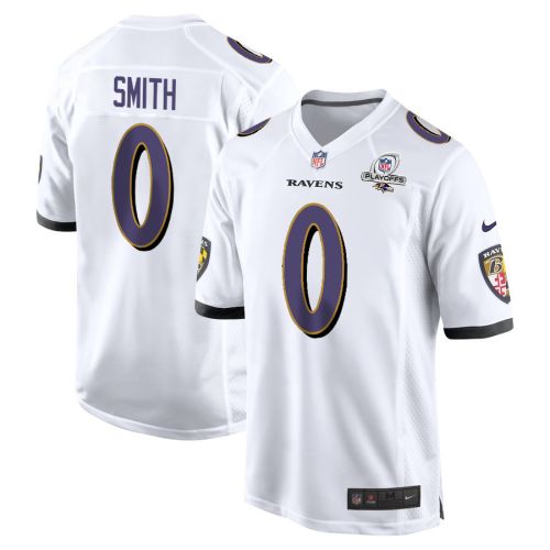 Roquan Smith 0 Baltimore Ravens 2023 Playoffs Patch Game Men Jersey - White