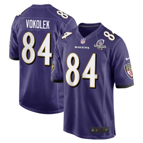 Travis Vokolek 84 Baltimore Ravens 2023 Playoffs Patch Game Men Jersey - Purple