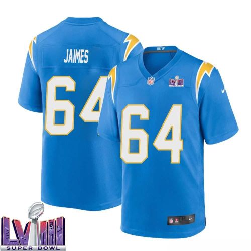 Brenden Jaimes 64 Los Angeles Chargers Super Bowl LVIII Men Home Game Jersey - Powder Blue