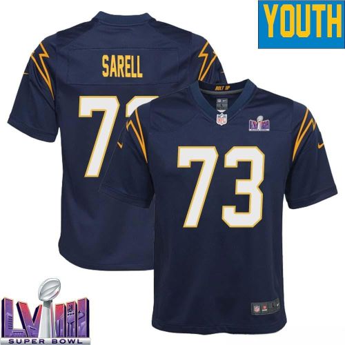 Foster Sarell 73 Los Angeles Chargers Super Bowl LVIII YOUTH Alternate Game Jersey - Navy