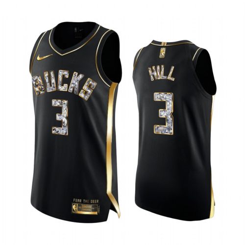 Milwaukee Bucks George Hill 3 Black Golden Diamond Edition Jersey 2022 NBA Playoffs