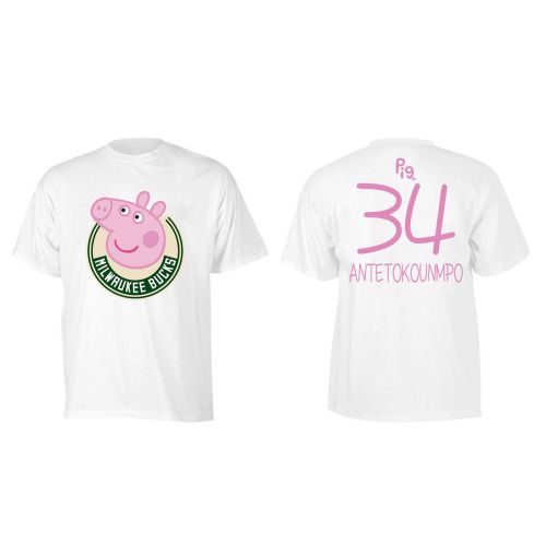 Giannis Antetokounmpo 34 Milwaukee Bucks Pig Print T-Shirt - White