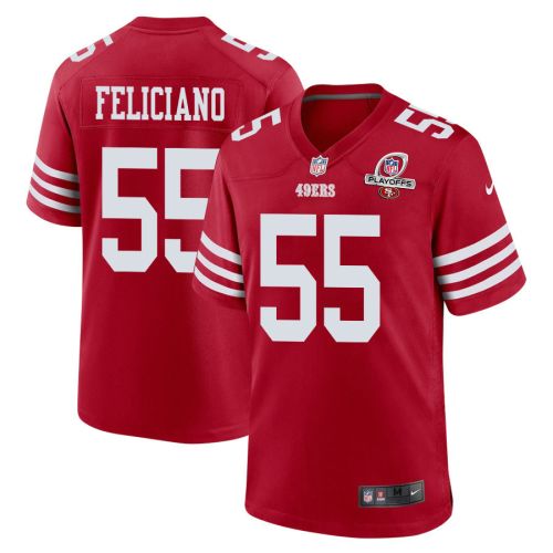 Jon Feliciano 55 San Francisco 49ers 2023 Playoffs Patch Game Men Jersey - Scarlet