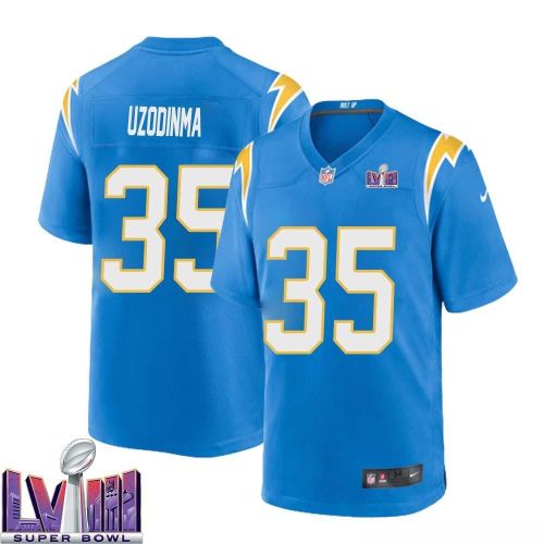 Amechi Uzodinma 35 Los Angeles Chargers Super Bowl LVIII Men Home Game Jersey - Powder Blue