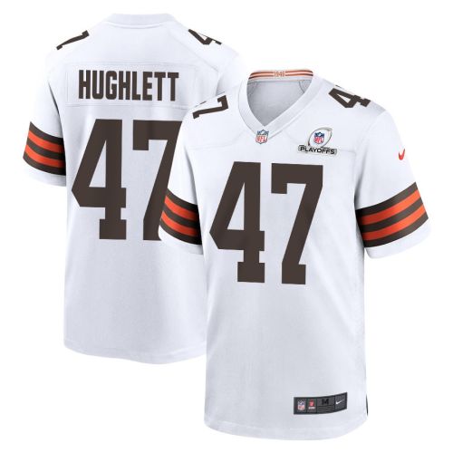 Charley Hughlett 47 Cleveland Browns 2023 Playoffs Patch Game Men Jersey - White