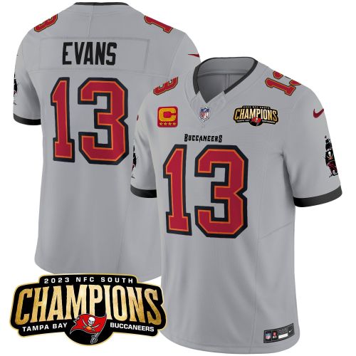 Mike Evans 13 Tampa Bay Buccaneers 2023 NFC South Champions Patch Game Men Jersey - Gray