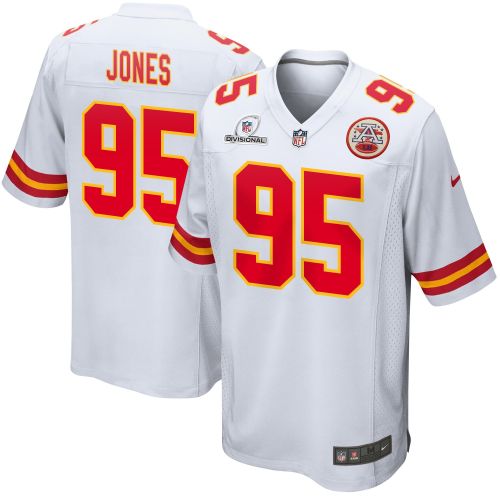 Chris Jones 95 Kansas City Chiefs 2024 Divisional Patch Game Men Jersey - White