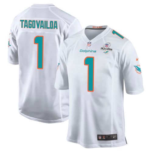 Tua Tagovailoa 1 Miami Dolphins 2023 Playoffs Patch Game Men Jersey - White