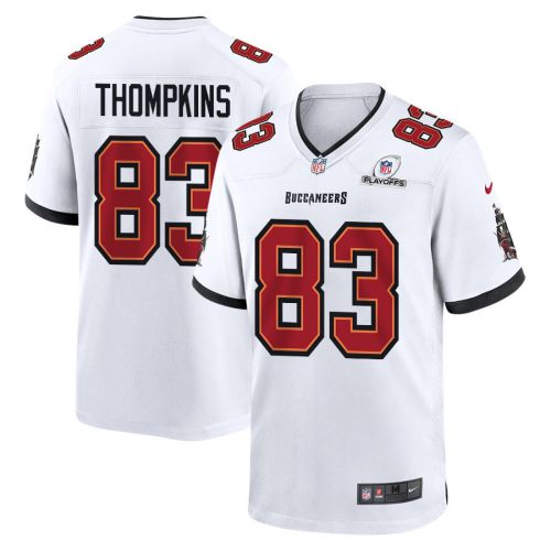 Deven Thompkins 83 Tampa Bay Buccaneers 2023 Playoffs Patch Game Men Jersey - White