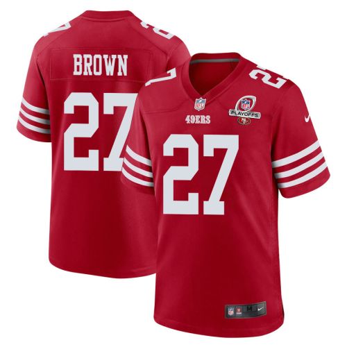 Ji'Ayir Brown 27 San Francisco 49ers 2023 Playoffs Patch Game Men Jersey - Scarlet