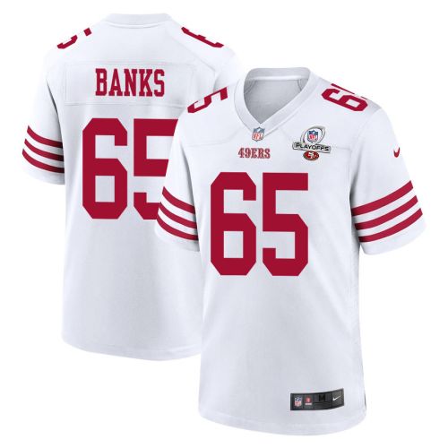 Aaron Banks 65 San Francisco 49ers 2023 Playoffs Patch Game Men Jersey - White