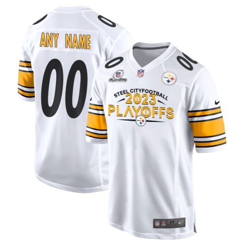 Pittsburgh Steelers Steel City Football 2023 Playoffs Ready Game Men Custom Jersey - White