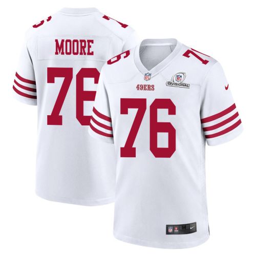 Jaylon Moore 76 San Francisco 49ers 2024 Divisional Patch Game Men Jersey - White