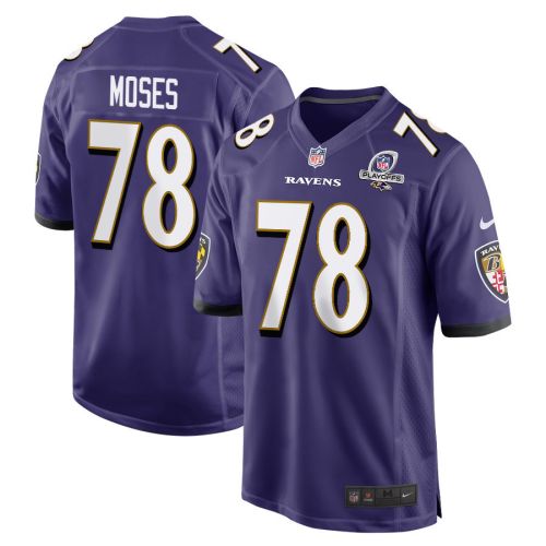 Morgan Moses 78 Baltimore Ravens 2023 Playoffs Patch Game Men Jersey - Purple