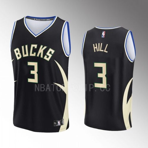 Milwaukee Bucks 3 George Hill Statement Edition Men Jersey 2022-23 Fast Break Black