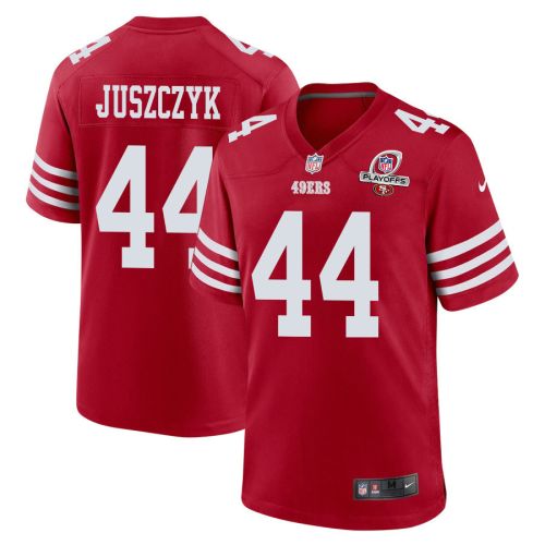 Kyle Juszczyk 44 San Francisco 49ers 2023 Playoffs Patch Game Men Jersey - Scarlet