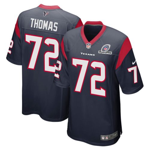 Jaylon Thomas 72 Houston Texans 2023 Playoffs Patch Game Men Jersey - Navy