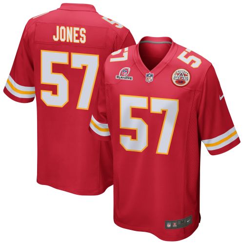 Truman Jones 57 Kansas City Chiefs 2023 Playoffs Patch Game Men Jersey - Red