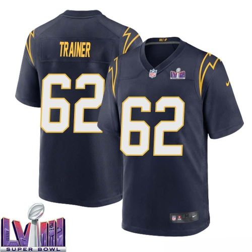 Andrew Trainer 62 Los Angeles Chargers Super Bowl LVIII Men Alternate Game Jersey - Navy