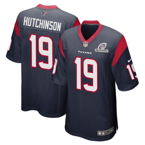 Xavier Hutchinson 19 Houston Texans 2024 Divisional Patch Game Men Jersey - Navy