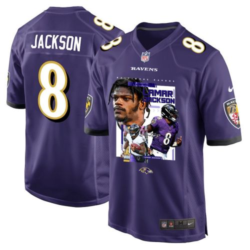 Lamar Jackson 8 Baltimore Ravens Cobra Jackson Game Men Jersey - Purple