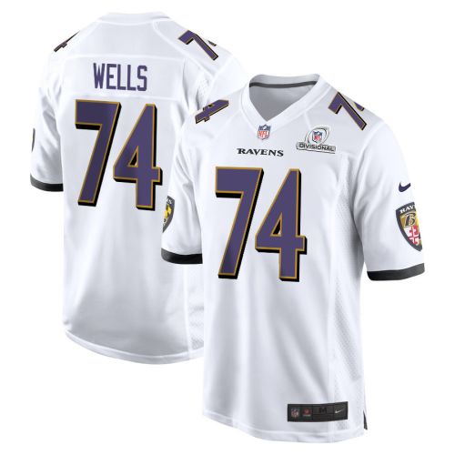 Josh Wells 74 Baltimore Ravens 2024 Divisional Patch Game Men Jersey - White