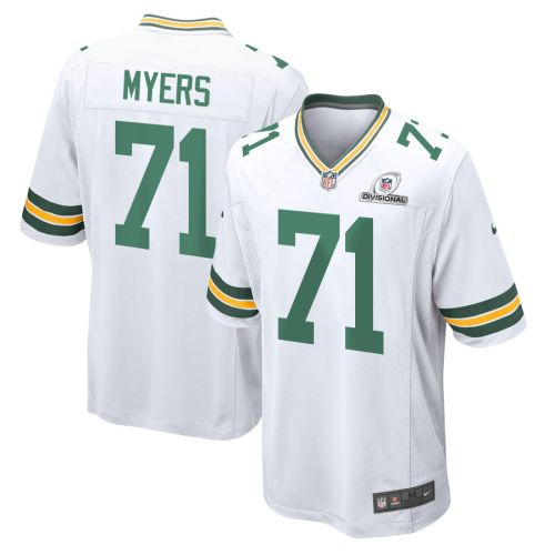 Josh Myers 71 Green Bay Packers 2024 Divisional Patch Game Men Jersey - White