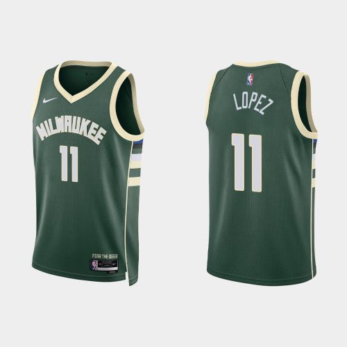 Milwaukee Bucks 11 Brook Lopez 2022-23 Icon Edition Hunter Green Men Jersey