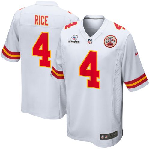 Rashee Rice 4 Kansas City Chiefs 2023 Playoffs Patch Game Men Jersey - White