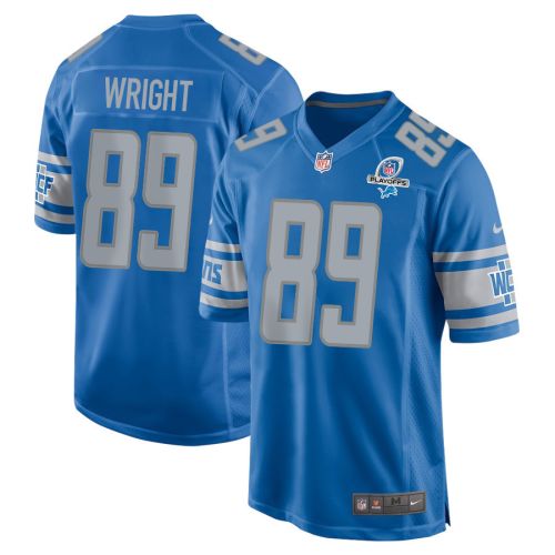 Brock Wright 89 Detroit Lions 2023 Playoffs Patch Game Men Jersey - Blue