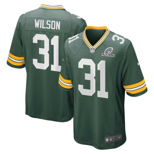 Emanuel Wilson 31 Green Bay Packers 2023 Playoffs Patch Game Men Jersey - Green